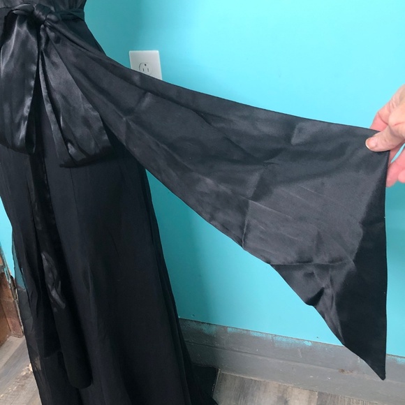 VTG Y2K~Watters & Watters~Black Halter Chiffon Satin Mermaid Evening Formal~8 - Picture 5 of 15